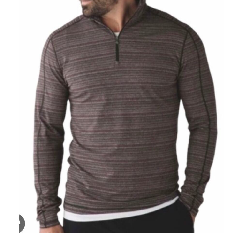 Lululemon Mens Surge Warm 1/2 Zip Mock Neck Sweatshirt Pullover Gray Striped, M